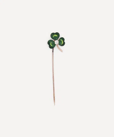 Kojis 10ct Gold Victorian Clover Pin In Green