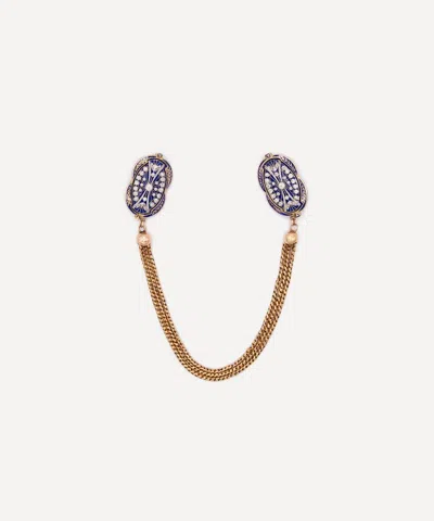 Kojis 14ct Gold Antique Enamel And Diamond Cloak Brooches