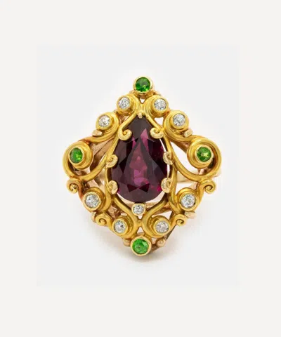 Kojis 14ct Gold Antique Suffragette Garnet And Diamond Ring