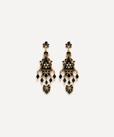Kojis 14ct Gold Victorian Onyx And Pearl Drop Earrings