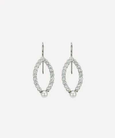 Kojis 14ct White Gold Pearl And Diamond Drop Earrings In Silver