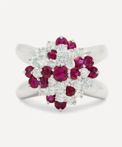 Kojis 14ct White Gold Ruby And Diamond Cluster Ring