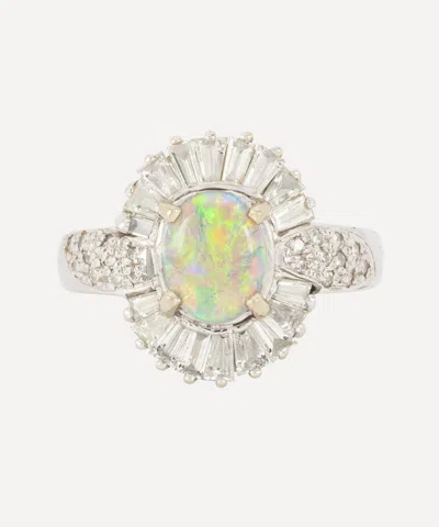 Kojis 14ct White Gold Vintage Opal And Diamond Cluster Ring