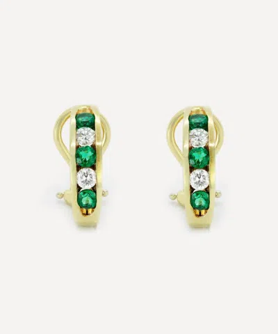 Kojis 18ct Gold Emerald And Diamond Semi-hoop Earrings