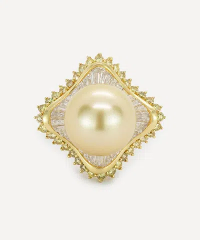 Kojis 18ct Gold Golden Pearl And Diamond Ballerina Ring