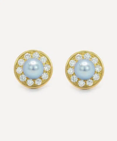 Kojis 18ct Gold Grey Pearl And Diamond Cluster Stud Earrings