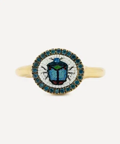 Kojis 18ct Gold Micro Mosaic And Blue Diamond Beetle Ring