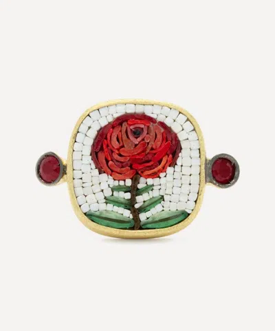 Kojis 18ct Gold Micro Mosaic Rose And Ruby Ring
