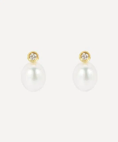 Kojis 18ct Gold Pearl And Diamond Stud Earrings