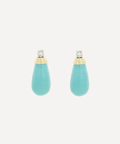 Kojis 18ct Gold Turquoise And Diamond Drop Earrings