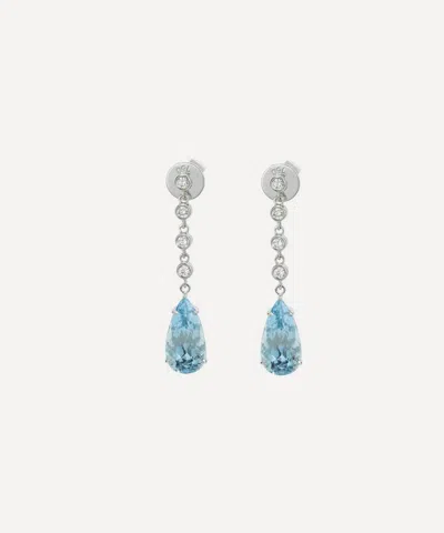 Kojis 18ct White Gold Aquamarine And Diamond Drop Earrings In Metallic