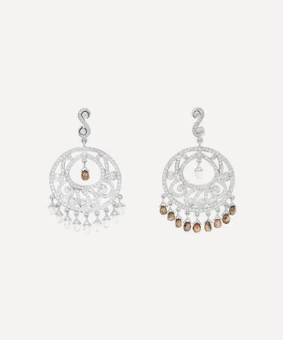 Kojis 18ct White Gold Brown And White Vintage Diamond Drop Earrings