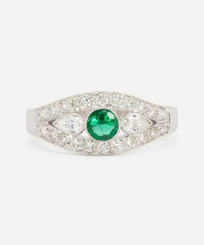 Kojis 18ct White Gold Emerald And Diamond Fancy Band Ring