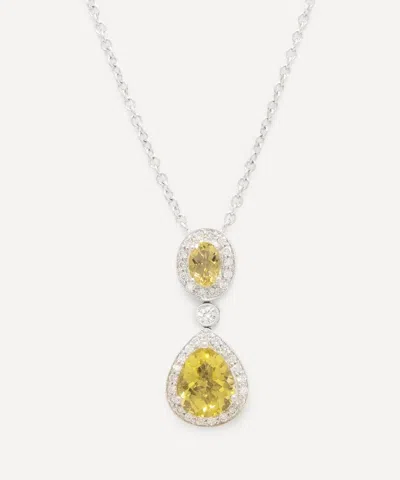 Kojis 18ct White Gold Lemon Quartz And Diamond Pendant Necklace