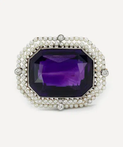 Kojis Gold Amethyst Pearl And Diamond Brooch In Metallic