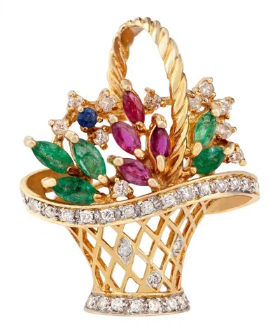 Kojis Gold Mixed Stone Flower Basket Brooch