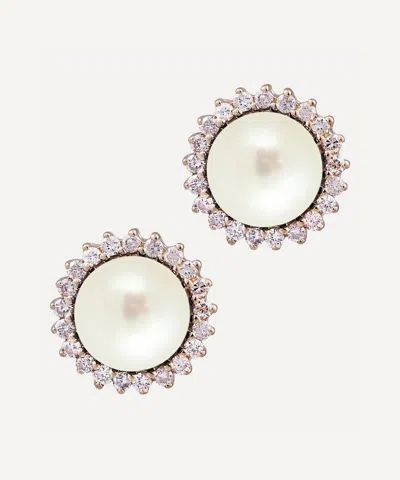Kojis Gold Pearl And Diamond Cluster Stud Earrings