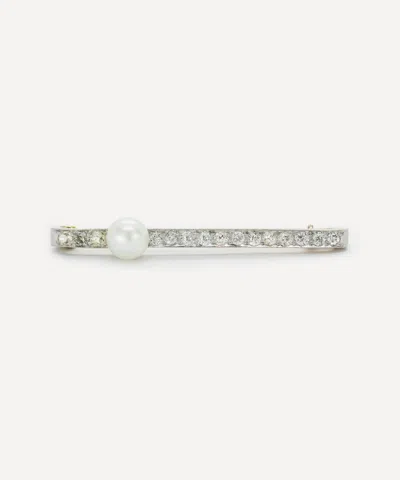 Kojis Platinum Antique Pearl Bar Brooch In Metallic