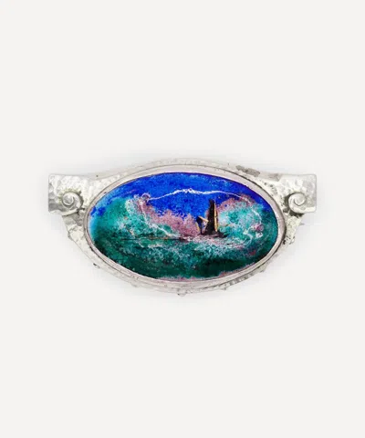 Kojis Silver Antique Enamel Landscape Brooch In Multi