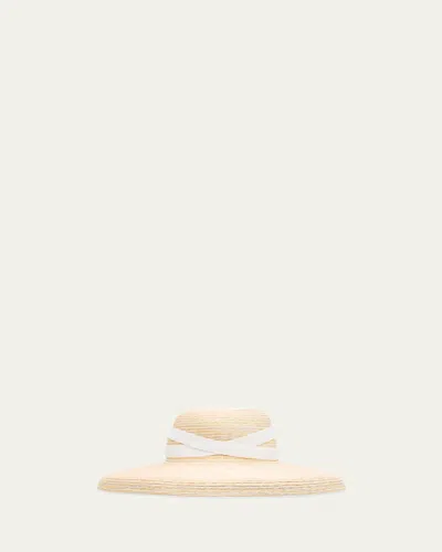Kokin Crisscross Large-brim Straw Hat In Beige And White