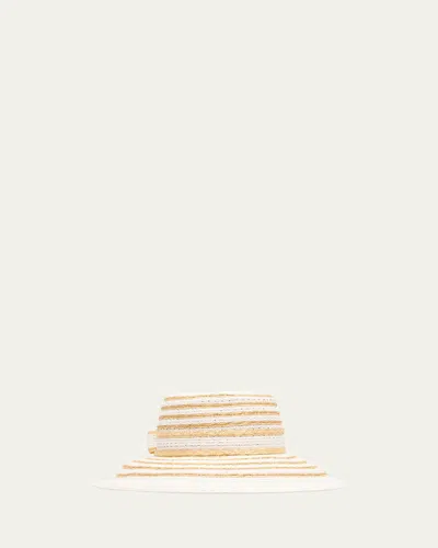 Kokin St. Tropez Striped Large-brim Hat In White Toast
