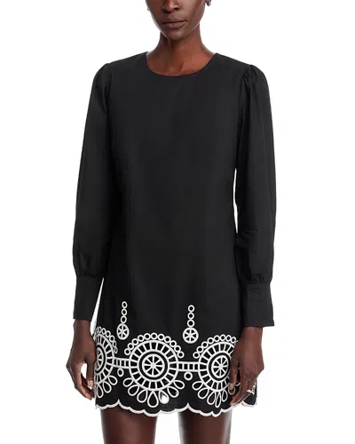 Koko + Mason Embroidered Long Sleeve Mini Dress In Black