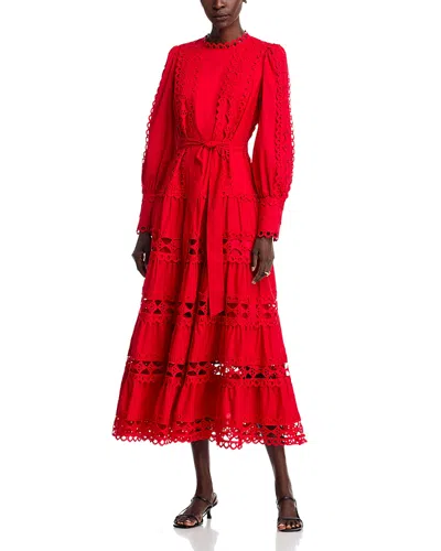 Koko + Mason Eyelet Cotton Midi Dress In Red