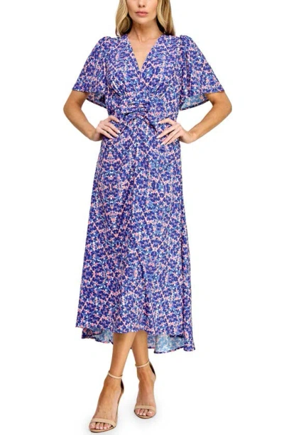 Koko + Mason Floral Short Sleeve A-line Dress In Blue Ditsy
