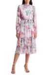 Koko + Mason Long Sleeve Tie Waist Maxi Dress In Pink/white