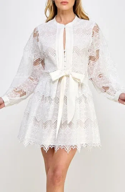Koko + Mason Mixed Lace Long Sleeve Cotton Minidress In White