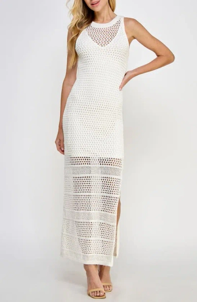 Koko + Mason Open Stitch Sleeveless Maxi Dress In White