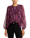 Koko + Mason Printed Button Front Blouse In Burgundy Multi