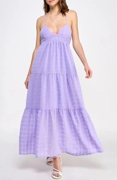 Koko + Mason Textured Windowpane V-neck Halter Dress In Lavender