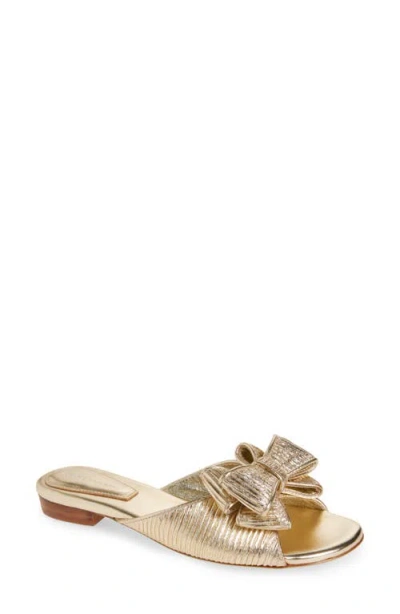 Koko + Palenki Dara Bow Slide Sandal In Gold Satin