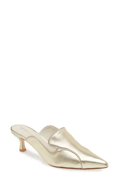 Koko + Palenki Parker Pointed Toe Kitten Heel Mule In Gold Metallic Leather