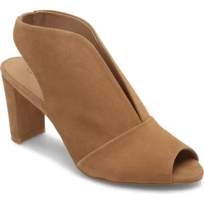 Koko + Palenki Pinnacle Ankle Strap Peep Toe Sandal In Latte Suede