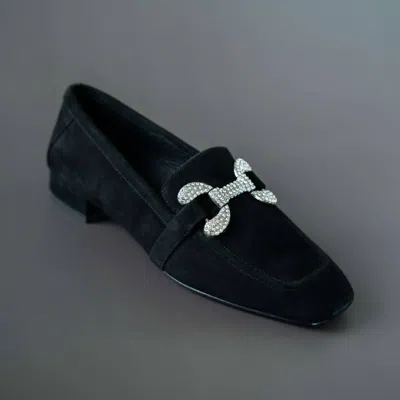 Koko + Palenki Women's Sage Loafer Shoes In Black Suede/crystals In Multi