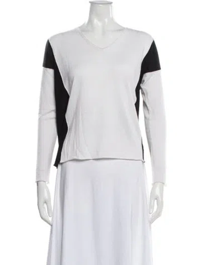 Pre-owned Kokun Bamboo Colorblock Pattern Sweater In White