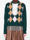 Kolor Argyle-pattern Lace-insert Sweater In Green