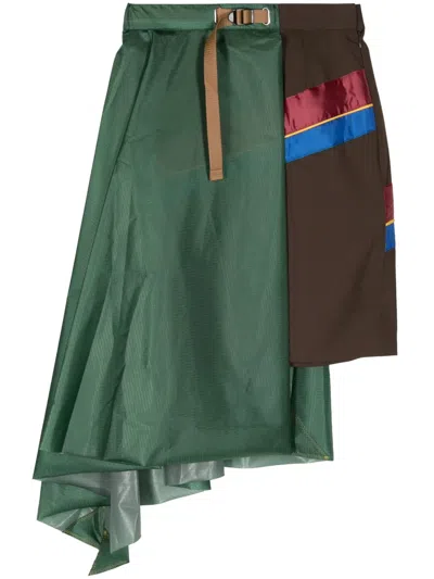 Kolor Asymmetric Panelled Mini Skirt In Green