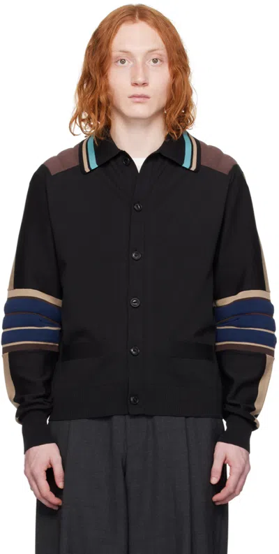 Kolor Black Paneled Cardigan In F-black
