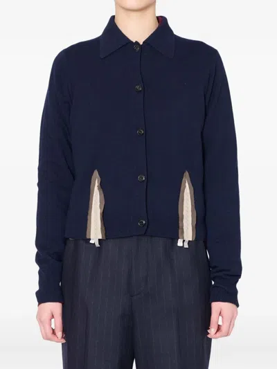Kolor Button-fastening Panelled Cardigan In Blue