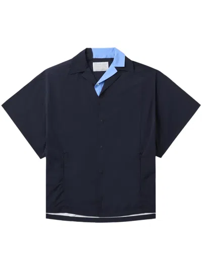 Kolor Contrast-collar Layered Shirt In 蓝色