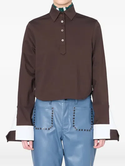 Kolor Contrast-panel Collar Polo Top In Brown
