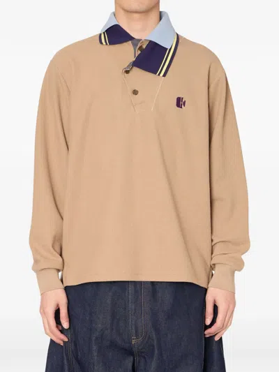 Kolor Contrast-collar Logo-patch Polo Shirt In 中性色