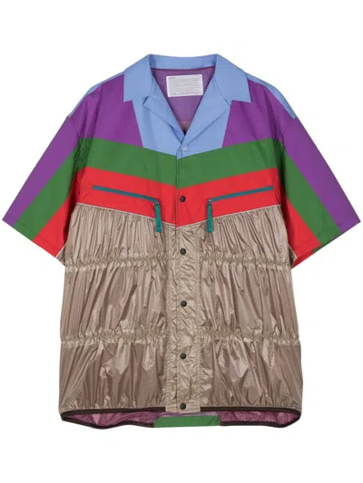 Kolor Drapped Colour-block Shirt In Brown