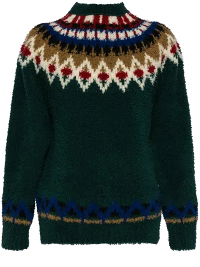 Kolor All Over Fray Chunky Knit Sweater In Green