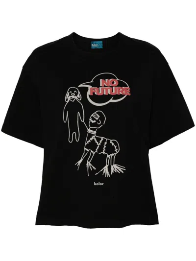 Kolor Graphic-print Cotton T-shirt In Black
