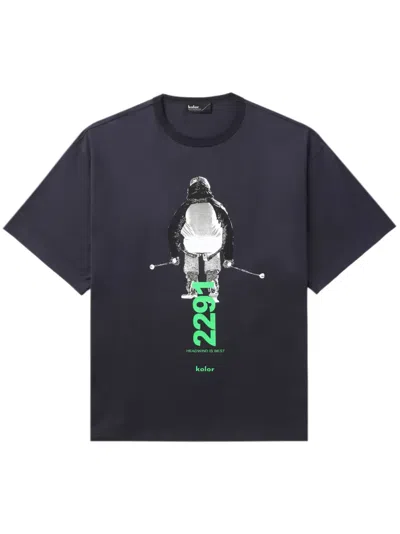 Kolor Graphic-print Cotton T-shirt In Blue