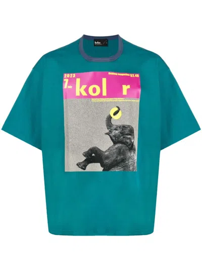 Kolor Graphic-print Cotton T-shirt In Green